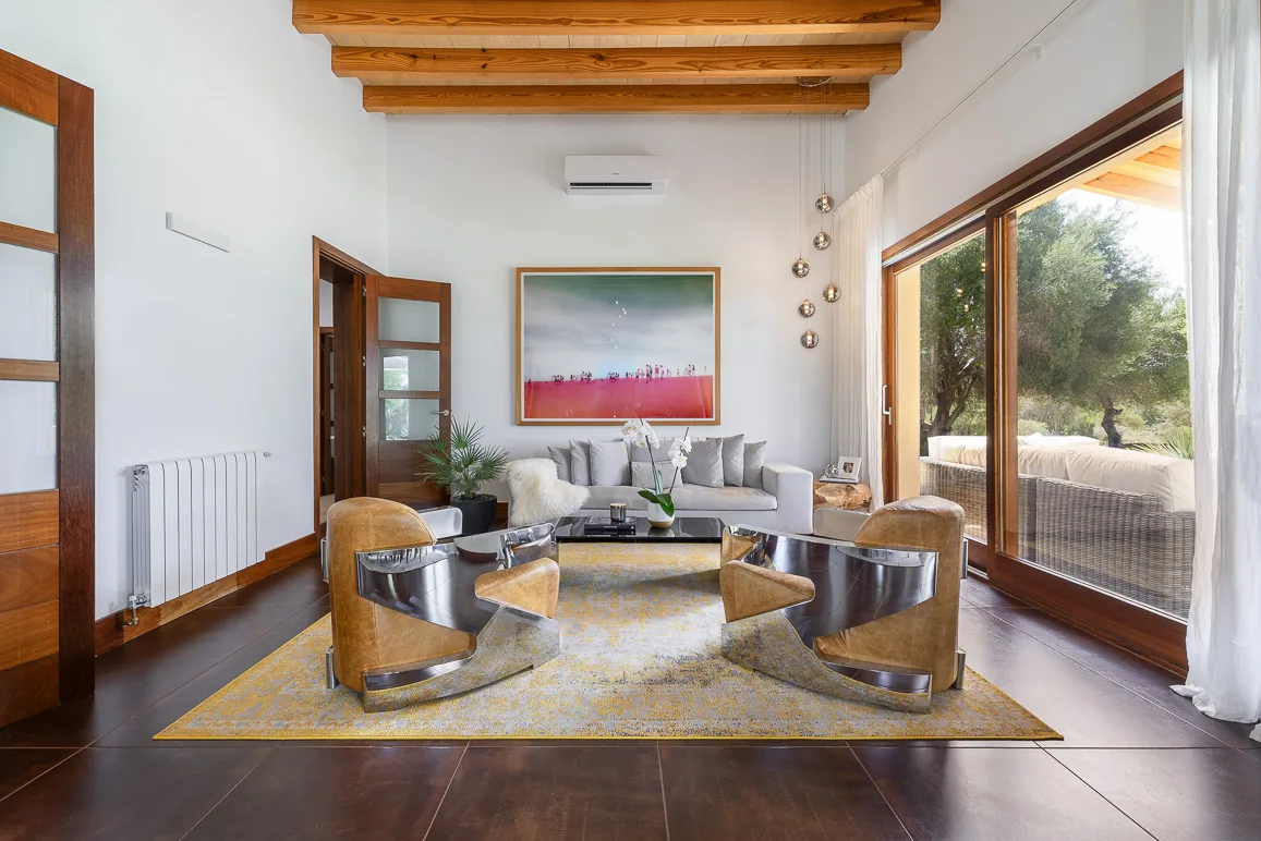 Living room with vaulted ceiling